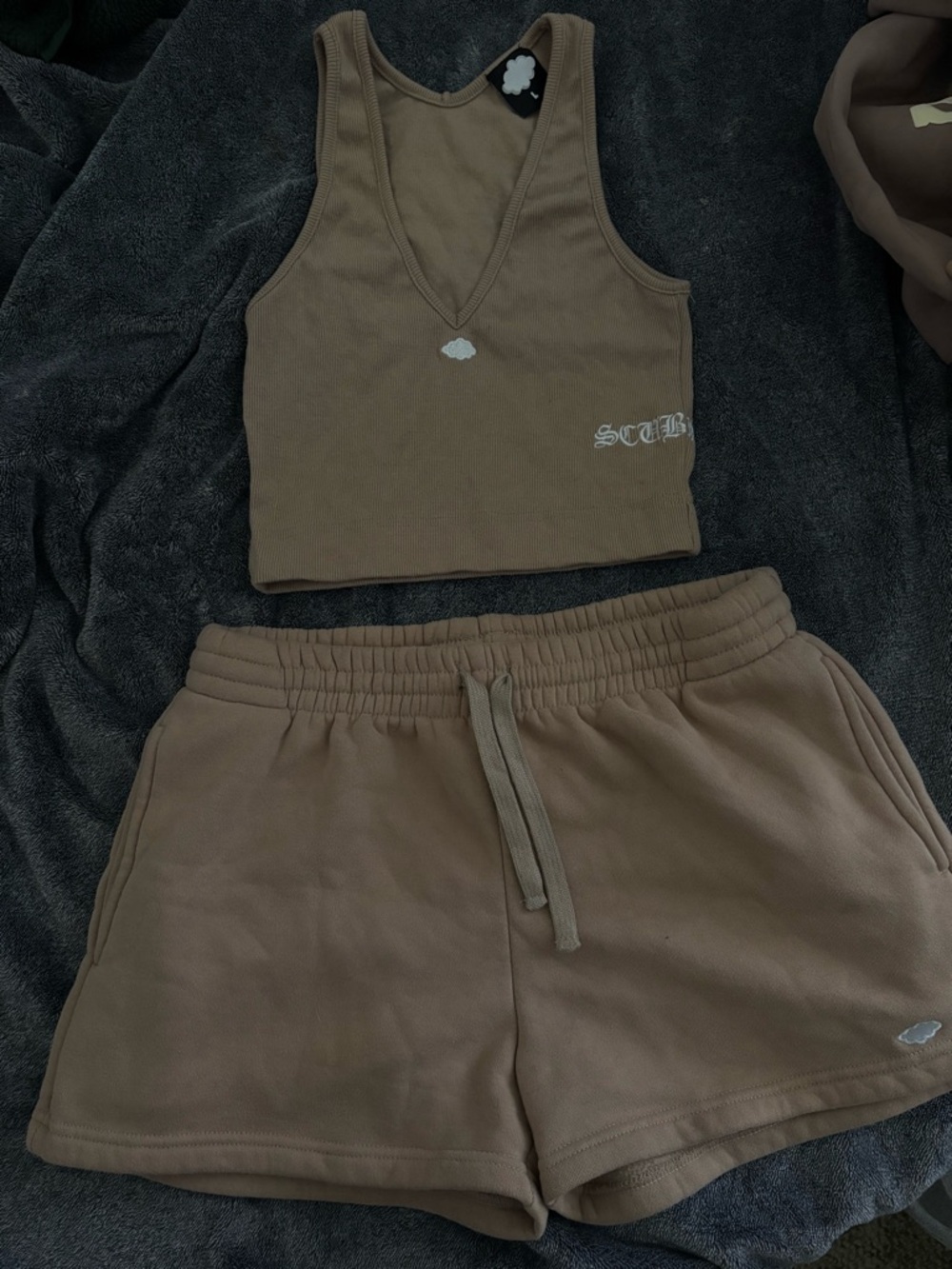 Shorts Set with Ribbed V-Neck Crop Top